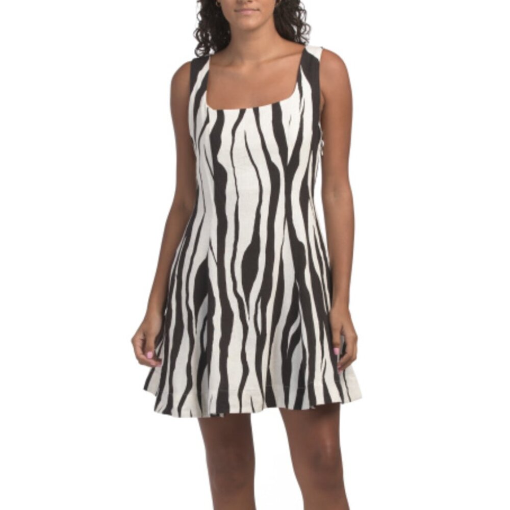 Linen 2pc Mini Dress & Vest Size 12 Zebra Animal Print Bold Safari Maximalist
